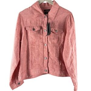NWT Jones New York Jones & Co 100% Linen Trucker Jacket Coral Pink Womens Medium
